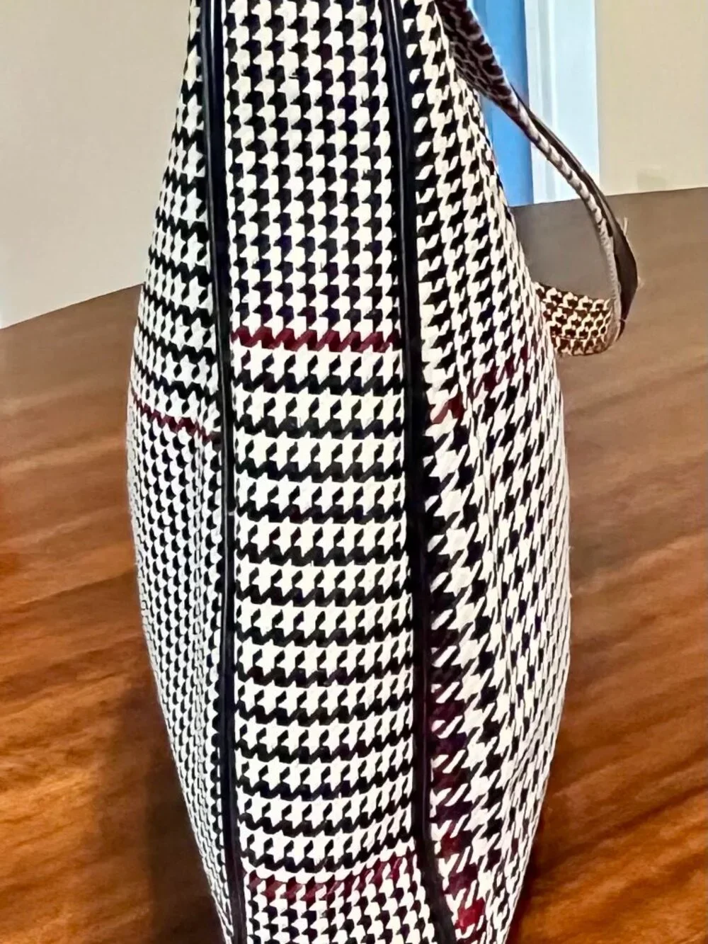 Vintage Lauren Ralph Lauren Shoulder Bag Black & White Houndstooth w/ Red Accent